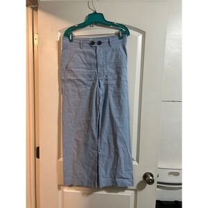 Maeve Anthropologie Blue Linen Blend Cropped‎ Wide Leg Utility Pants Size 10